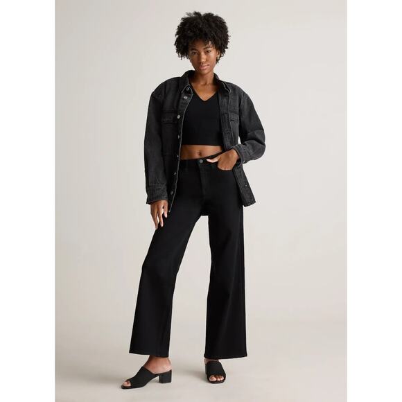 Quince Bella Stretch Wide Leg Jeans in Size 32 Black Y2K Denim Stovepipe Casual - Picture 1 of 6